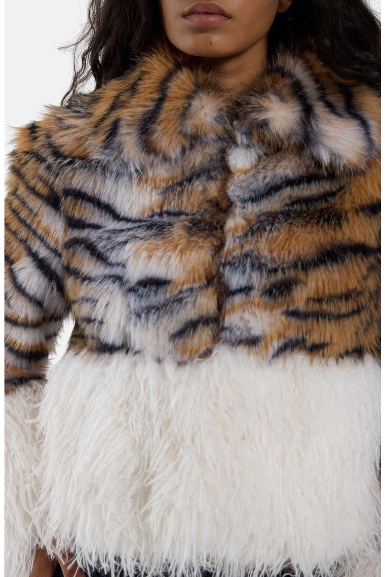 Tiger Stripe Faux Fur Jacket, Alternate, color, BROWN