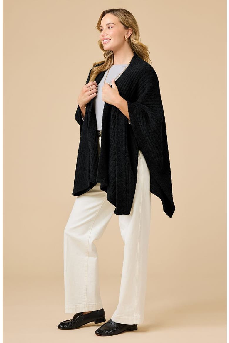 Solid Rib Marshmallow Shawl, Alternate, color, Black
