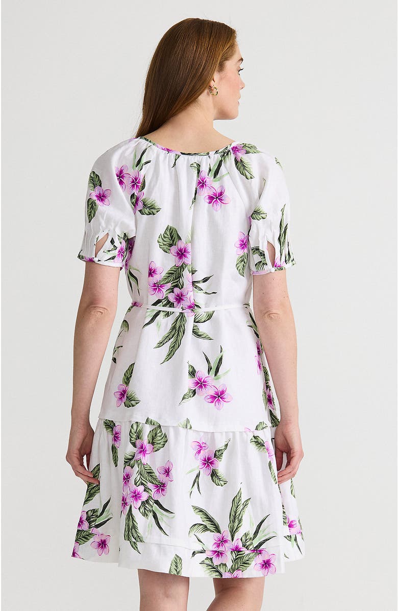 Lands' End Puff Sleeve Pleated Linen Knee Length Dress, Alternate, color, 