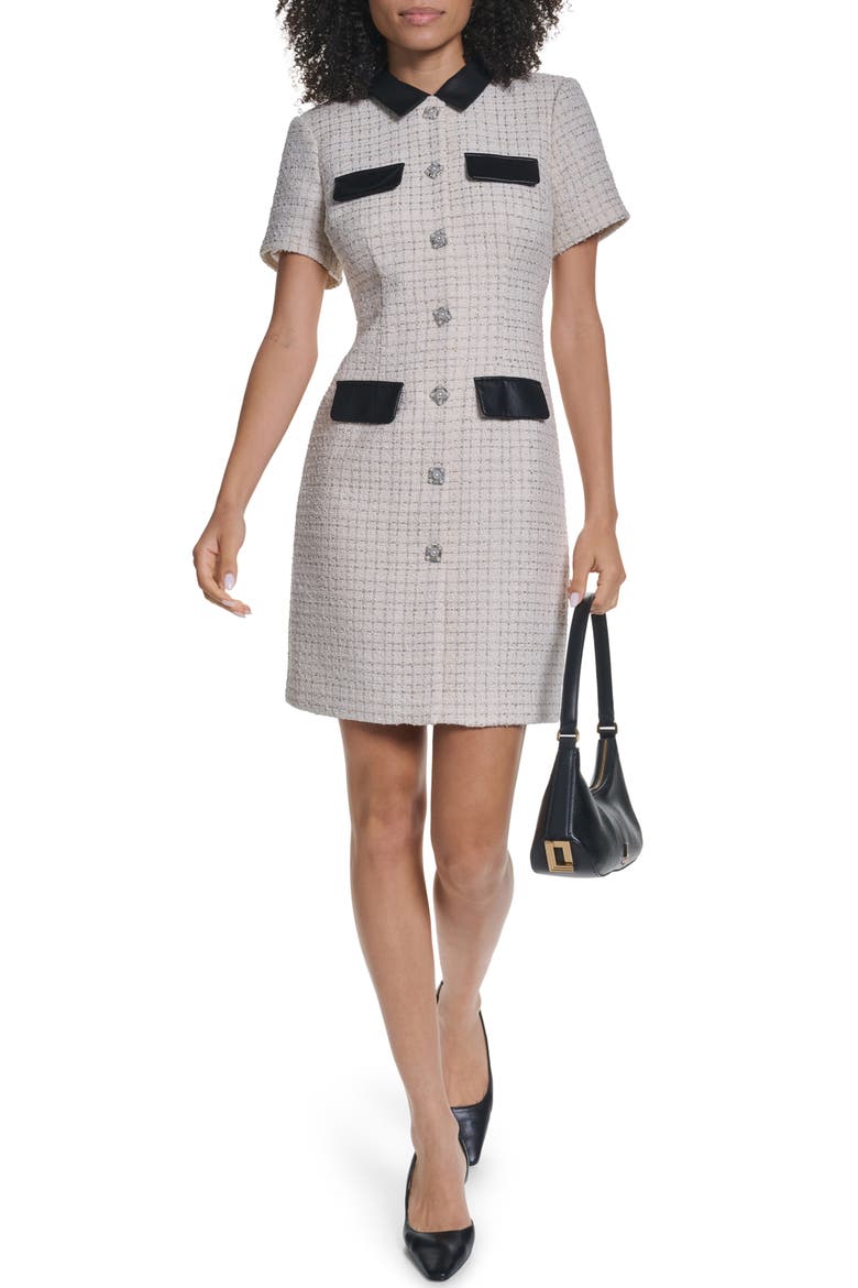Metallic Bouclé Tweed Dress, Alternate, color, SOFT WHITE MULTI/ BLACK