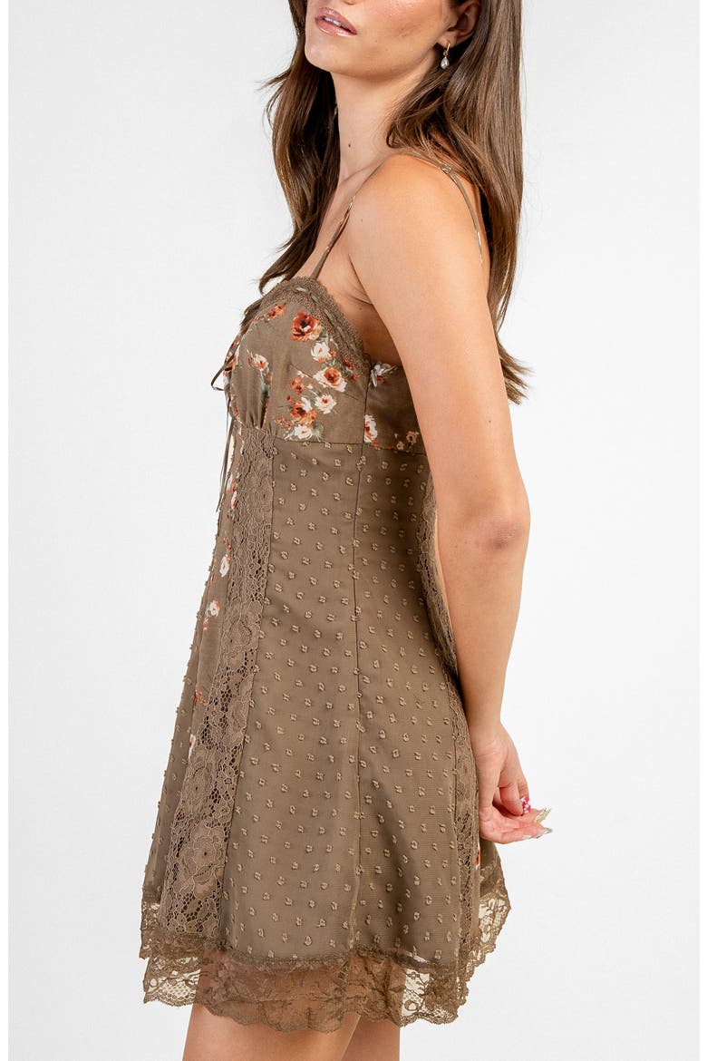 Floral Print Lace & Chiffon Minidress, Alternate, color, MUSHROOM