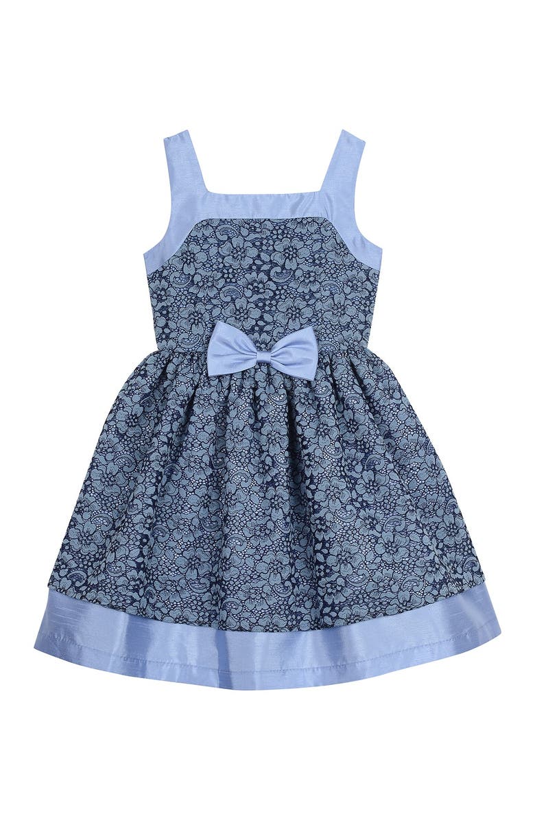 Badgley Mischka Collection Blue Lace Skater Dress with Bow, Alternate, color, 
