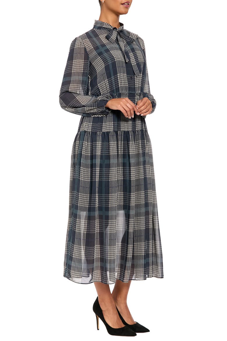 Tie Neck Long Sleeve Chiffon Maxi Dress, Alternate, color, BLUE/IVORY