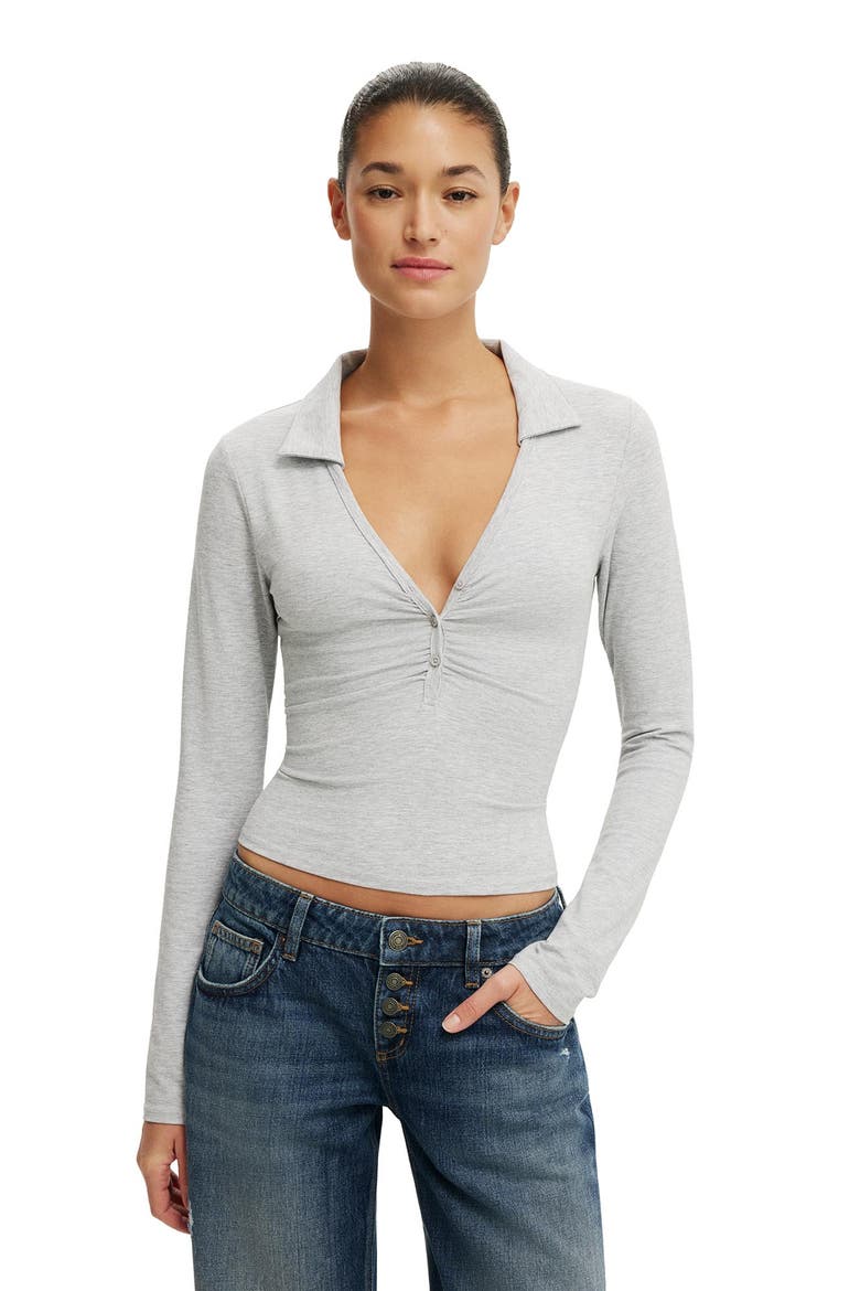 Women's Henley Long Sleeve Polo, Main, color, Grey Marle