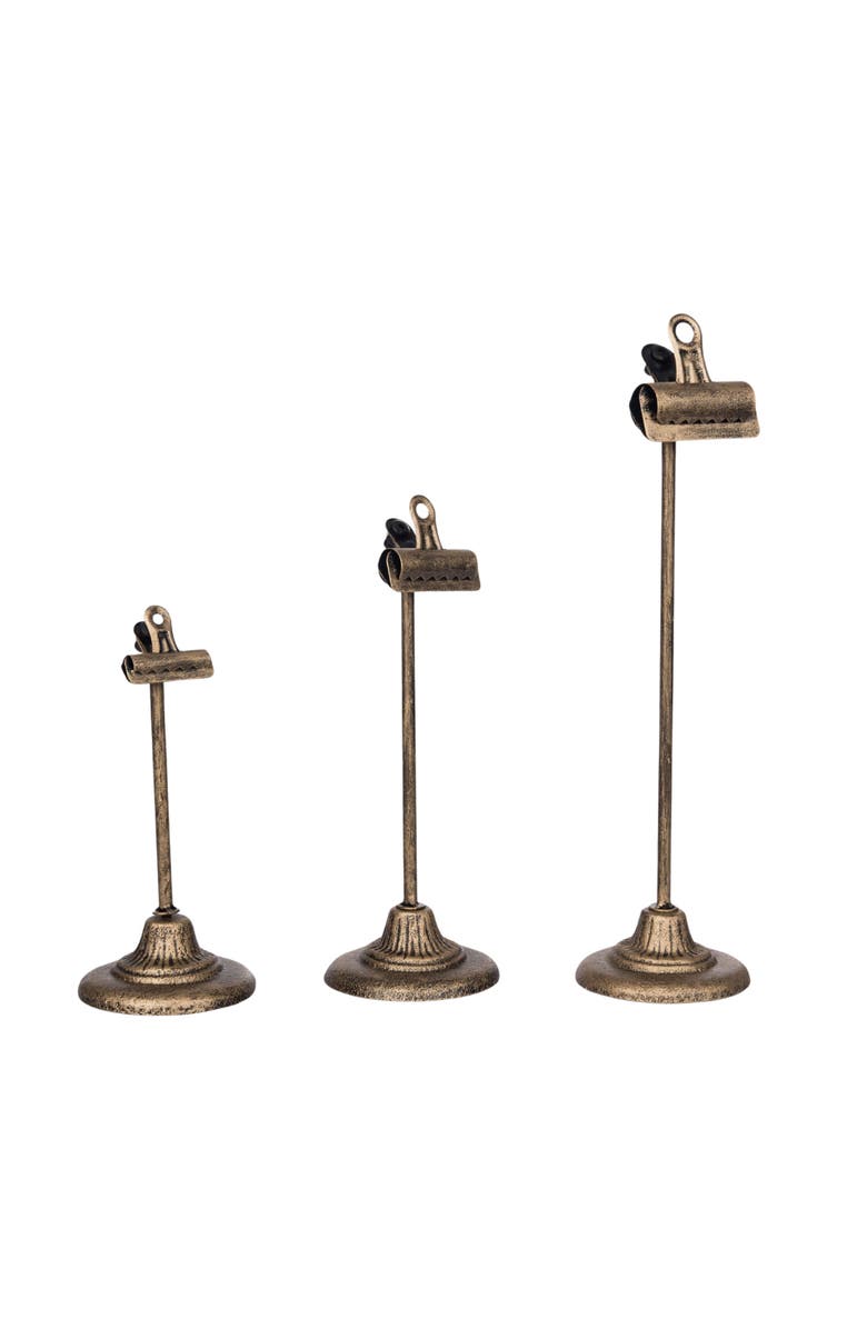 Transpac Iron Rustic Clip Stands Set of 3 Decorative Metal Sculptures for Unique Indoor Tabletop Decor and Gifts, Main, color, Gold
