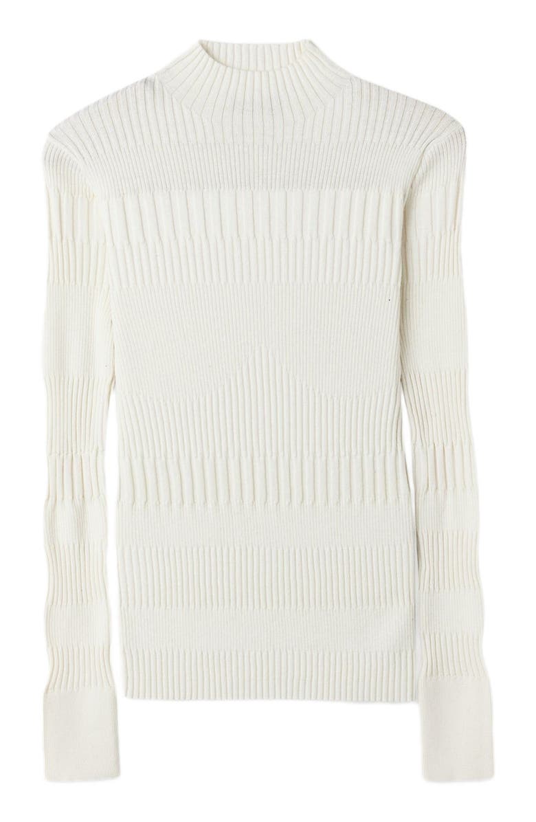 GOBI Mongolian Cashmere High-neck Ribbed Cotton Silk Cashmere Blend Sweater, Alternate, color, Whisper White