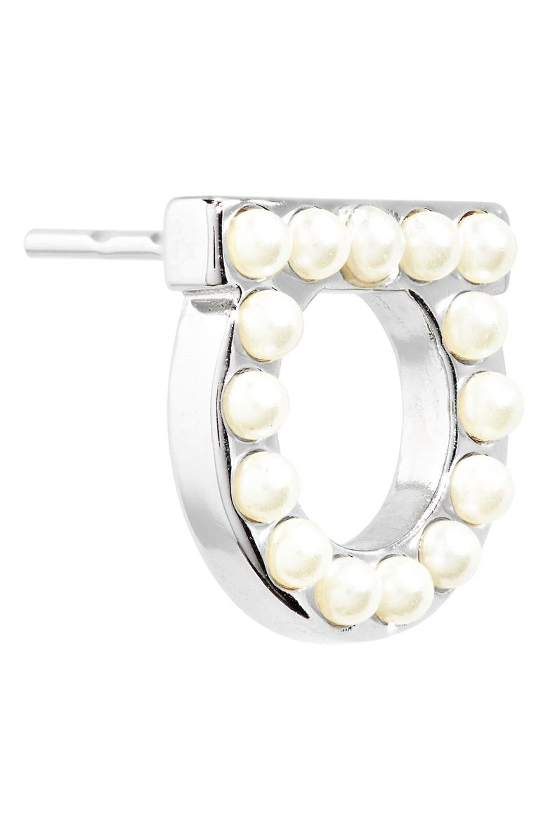 FERRAGAMO Salvatore Ferragamo Small Gancio Imitation Pearl Stud Earrings, Alternate, color, 