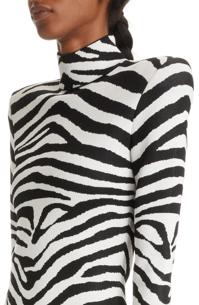 Balmain Zebra Jacquard Sweater Dress, Alternate, color,
