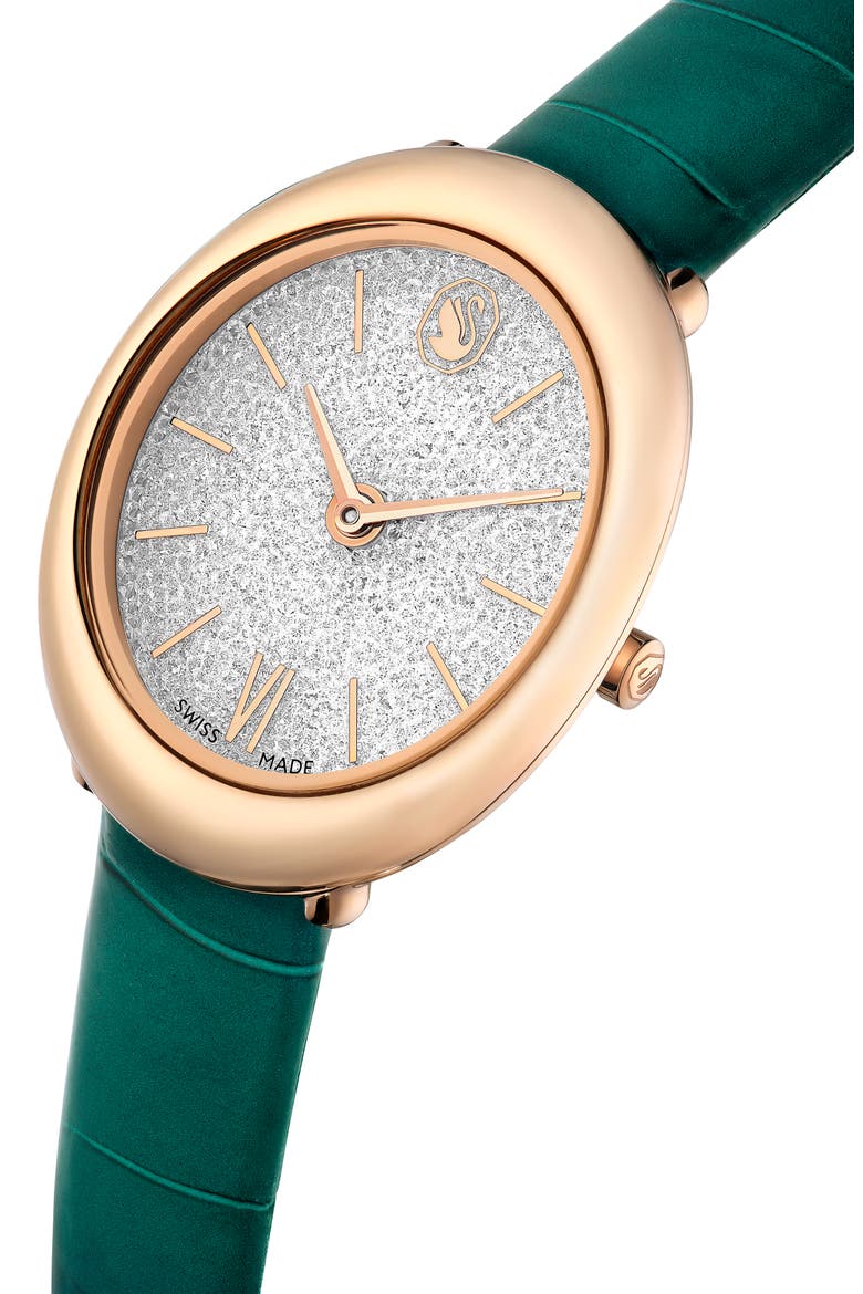 Imber Oval Leather Strap Watch, 24mm x 26.3mm, Alternate, color, GREEN