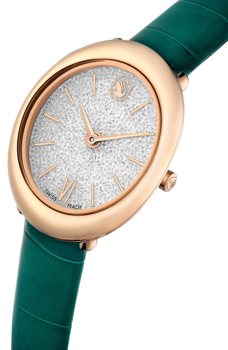 Swarovski Imber Oval Leather Strap Watch, 24mm x 26.3mm, Alternate, color, Green