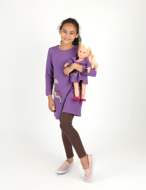 Girls Cotton Dress with Matching Doll Dress, Printed Design