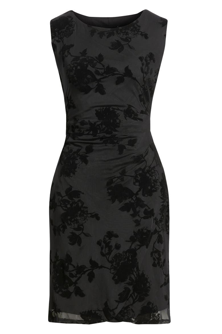 Flocked Faux Wrap Dress, Alternate, color, BLACK