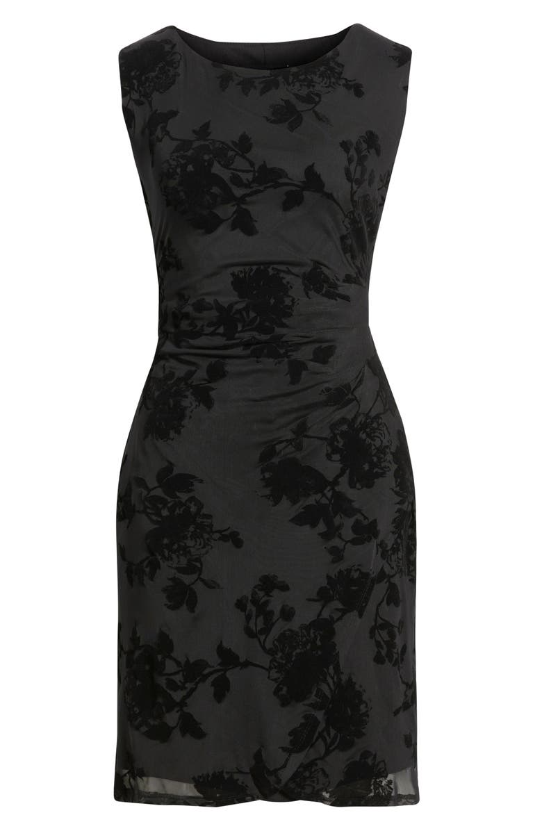 Connected Apparel Flocked Faux Wrap Dress, Alternate, color, Black