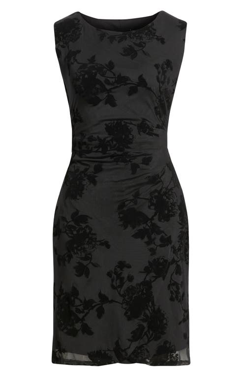 Connected Apparel Flocked Faux Wrap Dress In Black
