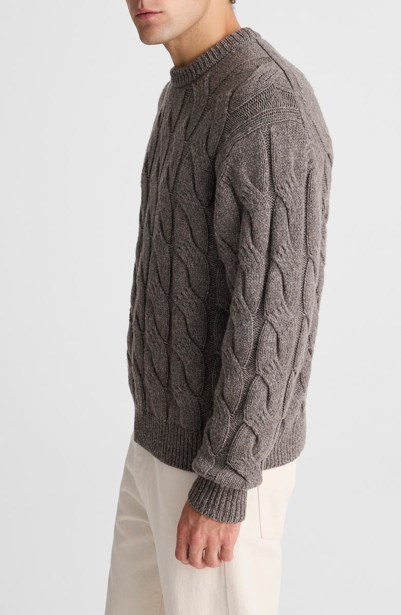 Madewell Crewneck Cable Knit Wool Blend Sweater, Alternate, color, Heather Dark Driftwood