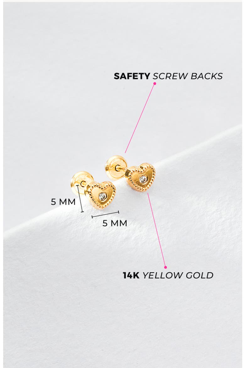 14k Centered Bezel Heart Earrings, Alternate, color, Gold
