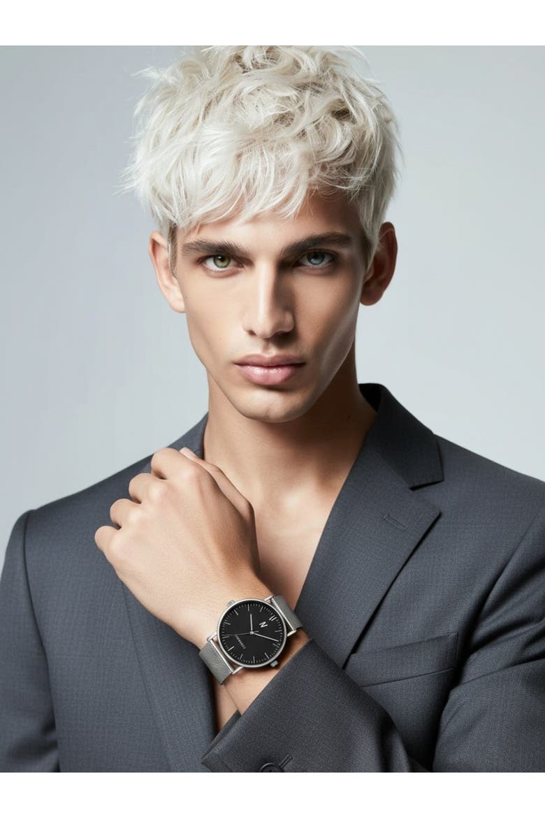 Advance Night Cap Mesh Bracelet Watch, 40MM, Alternate, color, Hushed Silver/Obsidian Black