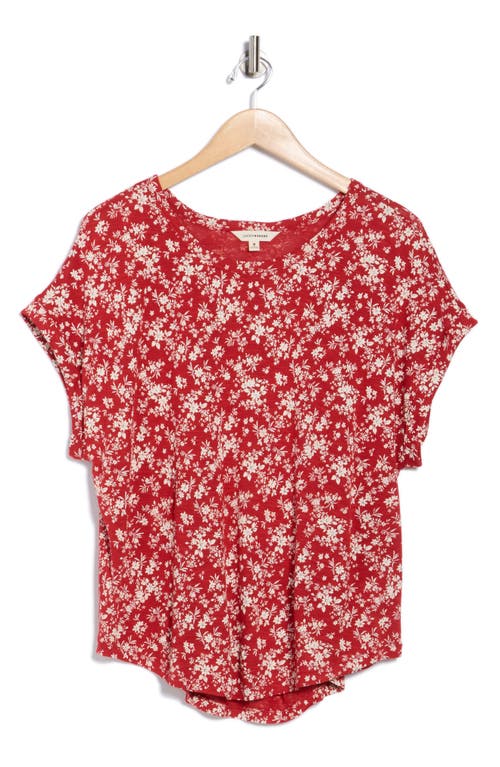 Lucky Brand Abstract Floral Short Sleeve Knit Top In Multi