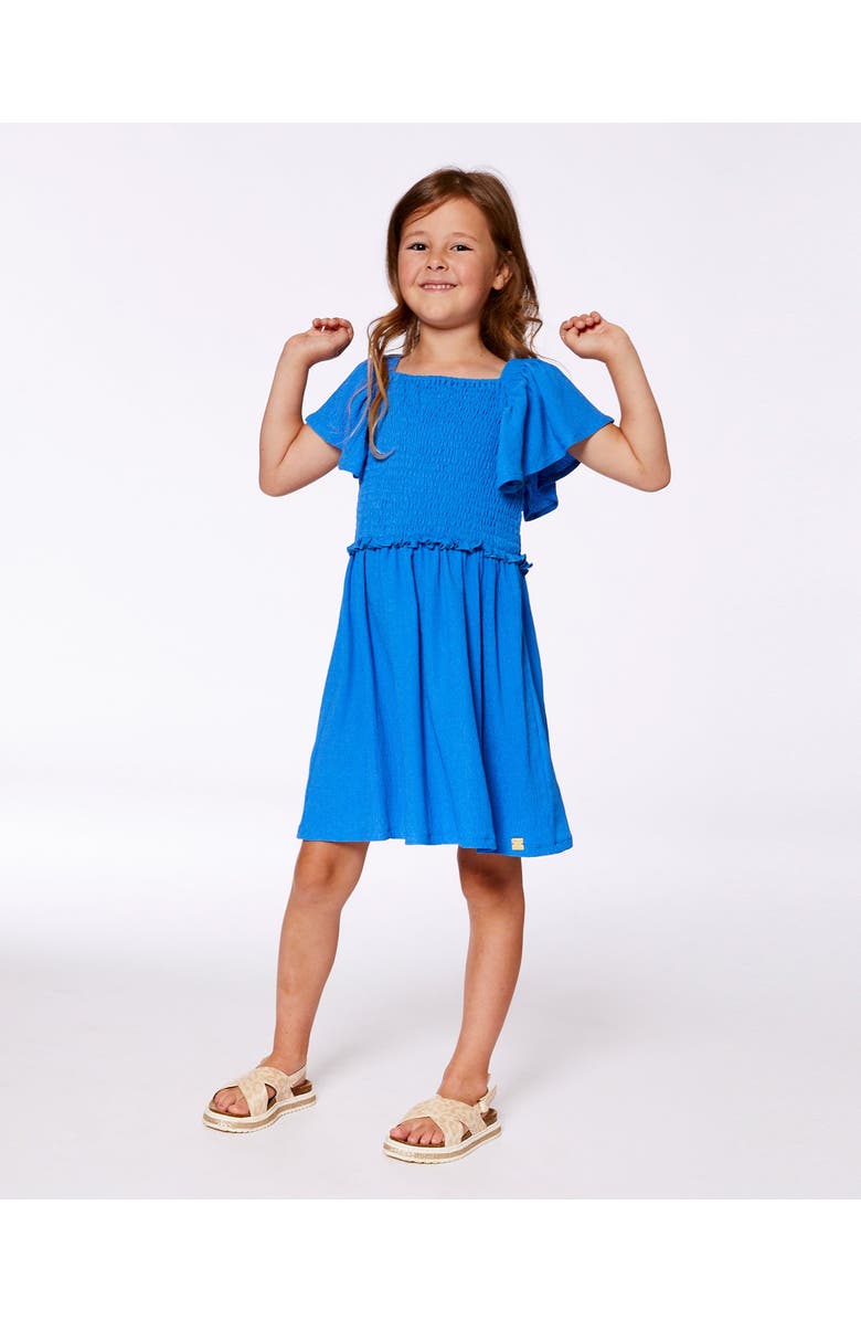 Deux par Deux Girl's Textured Smocked Dress Royal Blue, Alternate, color, Royal Blue