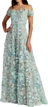 Mac Duggal High Neck Embellished A-Line Gown with Cap Sleeves