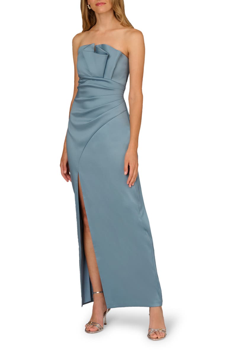 Aidan Mattox Strapless Column Gown, Main, color, Blue Grey