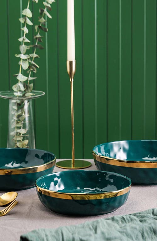 Stone Lain Florian Porcelain 3-piece Serving Shallow Bowl Set In Green