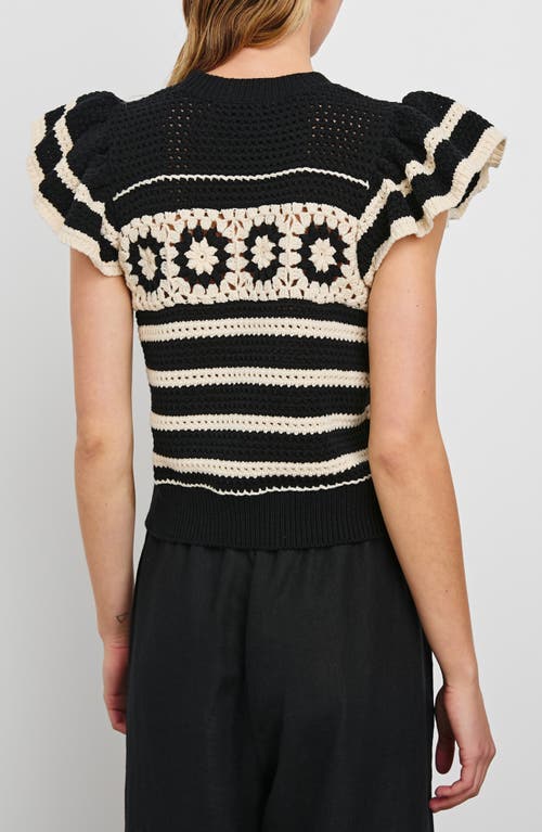 Rails Penelope Short Sleeve Open Stitch Sweater In Black Ivory Stripe