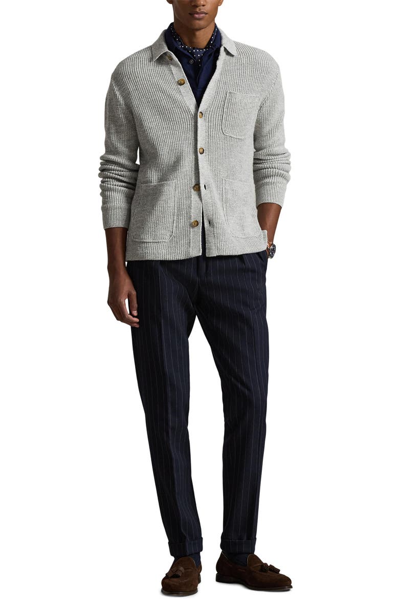 Polo Ralph Lauren Ribbed Full Button Cotton Cardigan, Alternate, color, Grey Combo