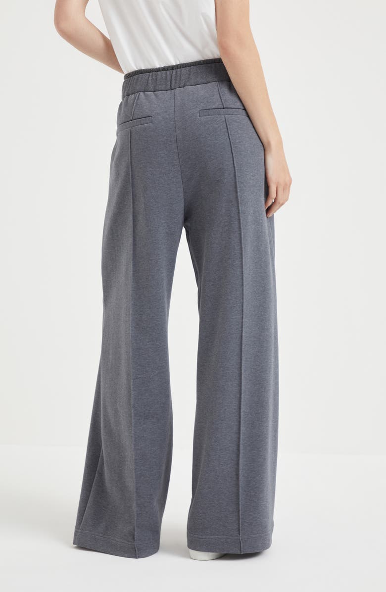 Brunello Cucinelli Cotton smooth French terry baggy trousers with shiny ribbed detail, Alternate, color, 