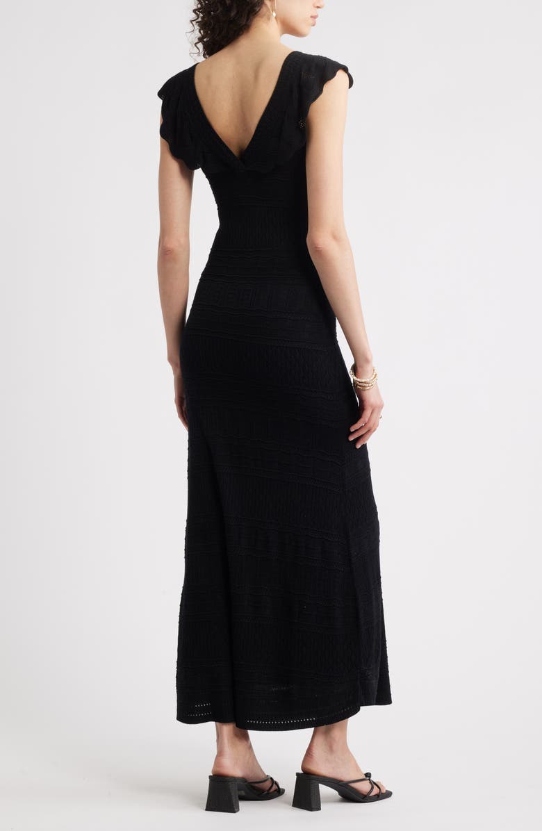 Chelsea28 Pointelle Flutter Maxi Sweater Dress, Alternate, color, Black