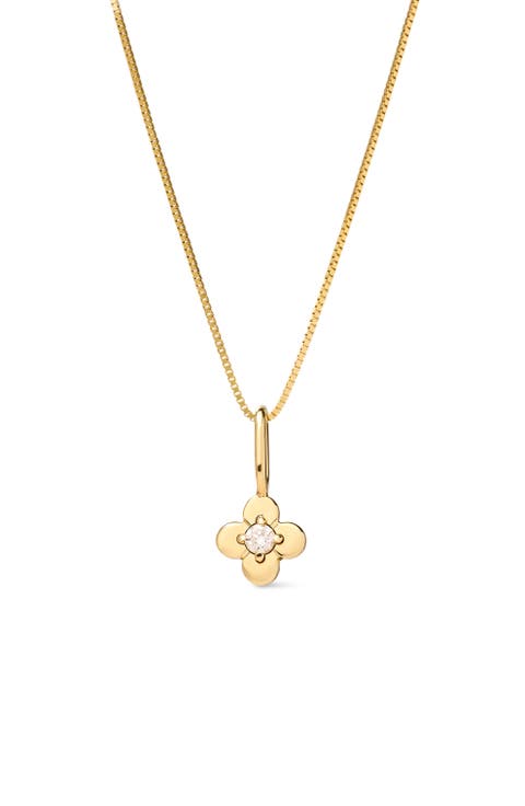 Solid Yellow Gold - Flower Charm Necklace