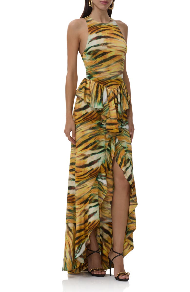 AFRM Bovina Tiger Print Sleeveless Dress, Alternate, color, Citron Tiger