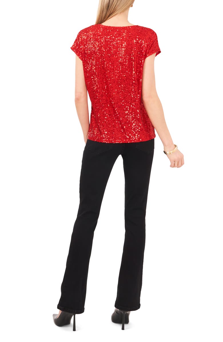 Vince Camuto Sequin Cap Sleeve Top, Alternate, color, Ultra Red
