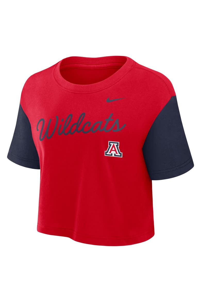 Women's Nike Red/Navy Arizona Wildcats Color-Block Script Performance Cropped T-Shirt, Alternate, color, Red