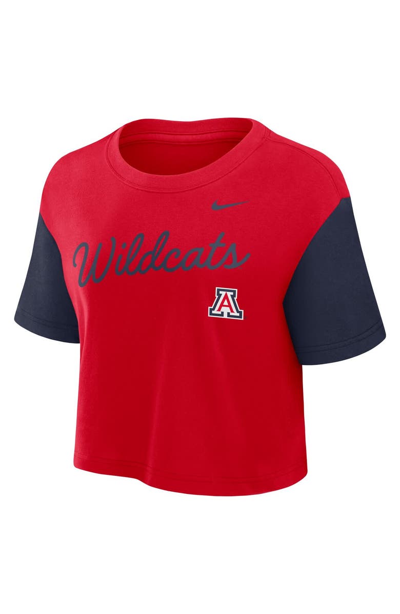 Nike Women's Nike Red/Navy Arizona Wildcats Color-Block Script Performance Cropped T-Shirt, Alternate, color, Red
