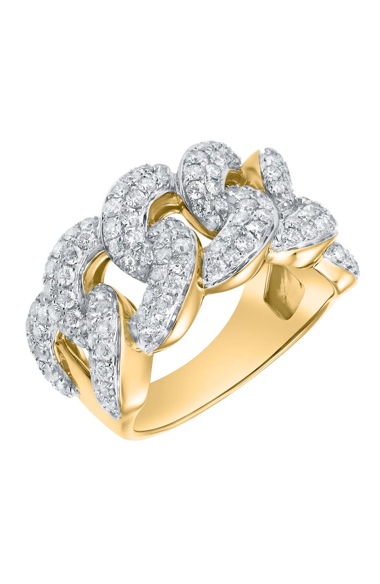 LuvMyJewelry Auralink 2.35 Cts Natural Diamond Cuban Link 14K Gold Ring, Alternate, color, 14K Yellow Gold