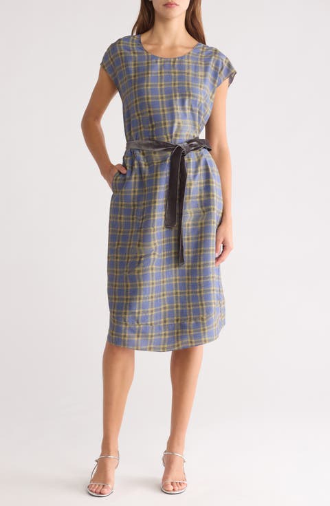 Wrinkle Check Shift Dress