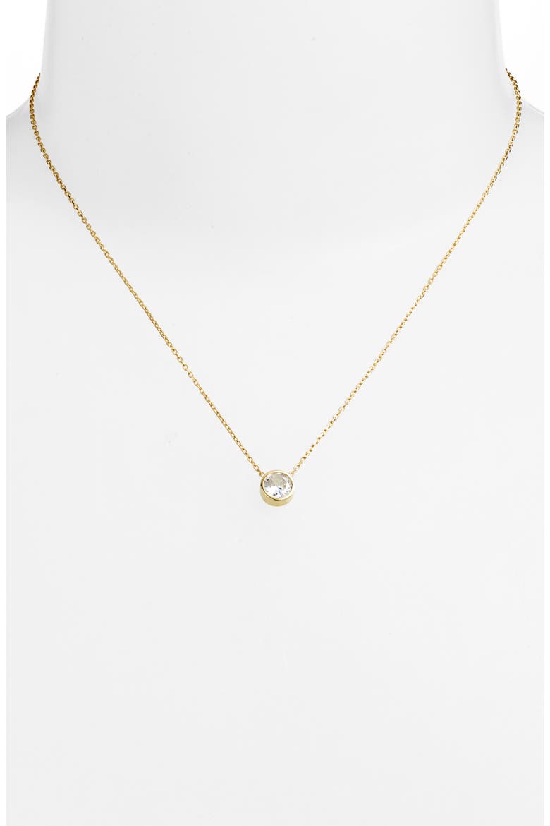 Mini Heart Bezel Pendant Necklace, Alternate, color, GOLD/ WHITE/ROUND CUT