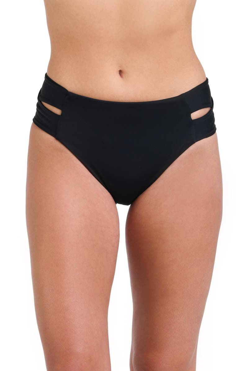 La Blanca Island Goddess Keyhole Bikini Bottoms, Alternate, color, Black