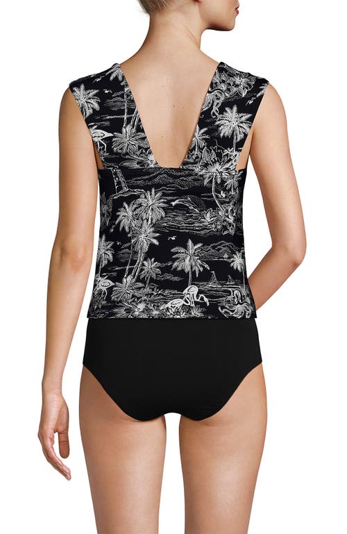 Lands' End Womens Square Neck Underwire Square Back Tankini Swimsuit Top In Black Tropical Scene