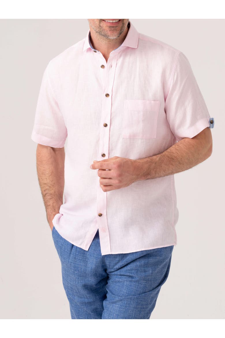 Short Sleeve Linen Shirt, Main, color, Pink