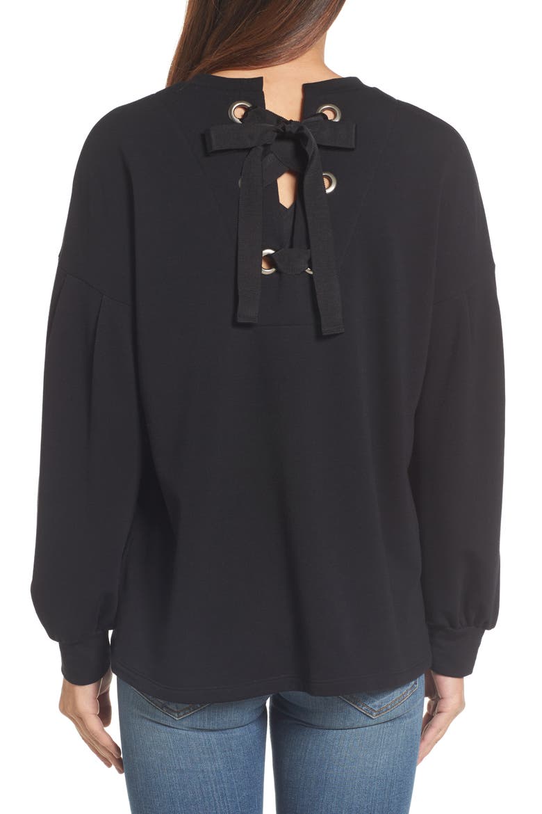 Tie Back Sweatshirt, Alternate, color, BLACK
