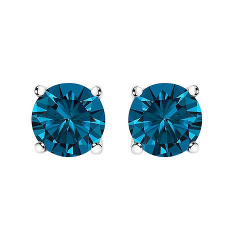 14K Gold 1.00 Cttw Blue Lab Grown Diamond Stud Earrings