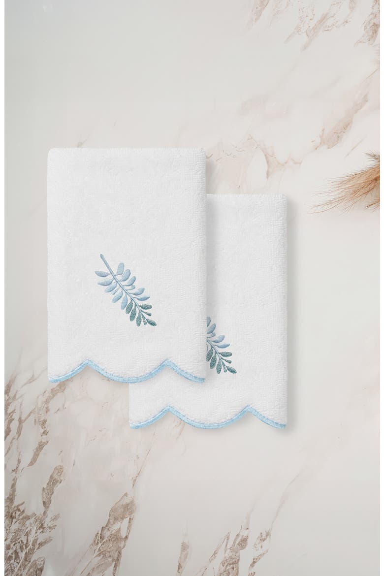 Fern Toss Scalloped 2-Piece Fingertip Towel Set, Alternate, color, WHITE/ BLUE