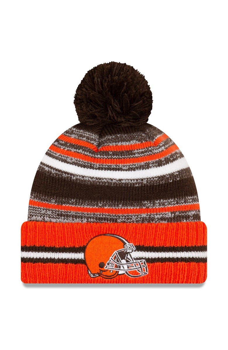 New Era Men's New Era Brown/Orange Cleveland Browns 2021 NFL Sideline Sport Official Pom Cuffed Knit Hat, Main, color, 