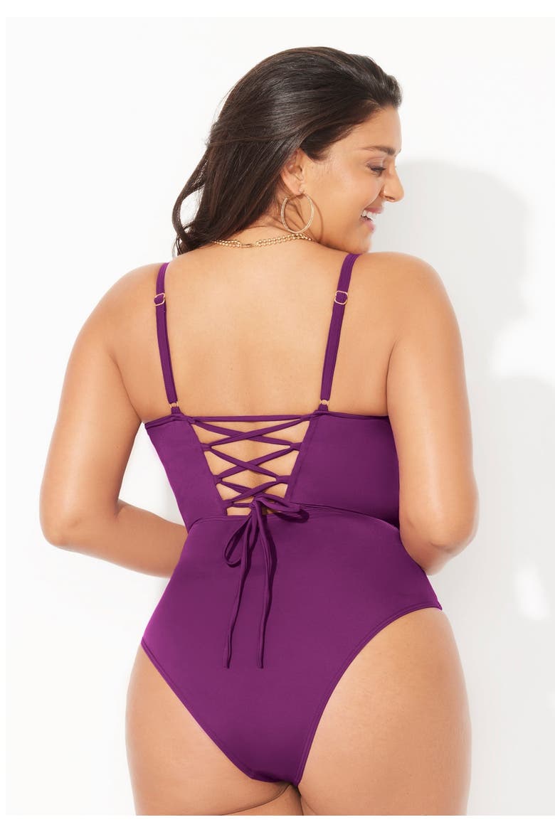 Underwire Lace Up One Piece Swimsuit, Alternate, color, Spice