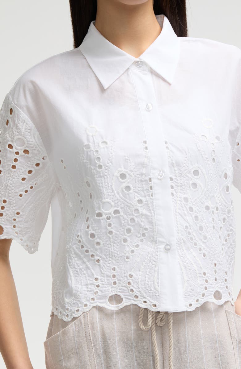 NVLT Embroidered Eyelet Cotton Short Sleeve Button-Up Shirt, Alternate, color,
