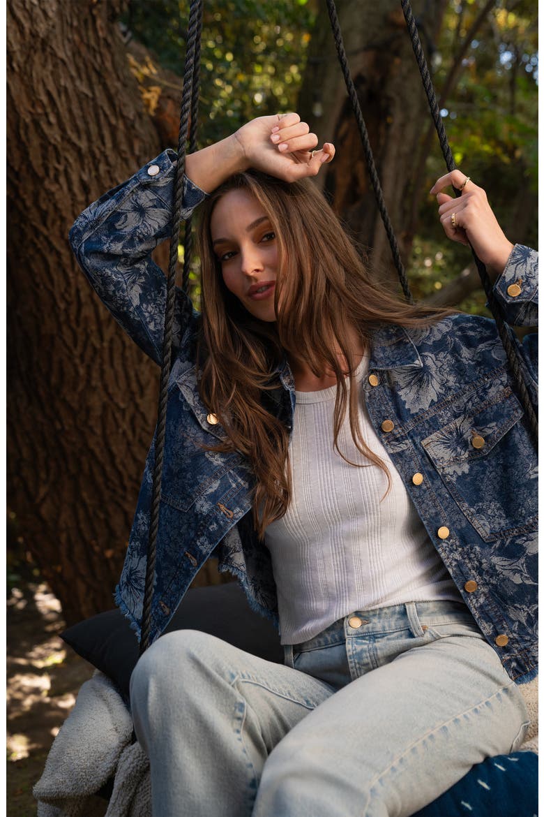 Jacquard Fray Hem Denim Jacket, Alternate, color, LAPIS GROVE