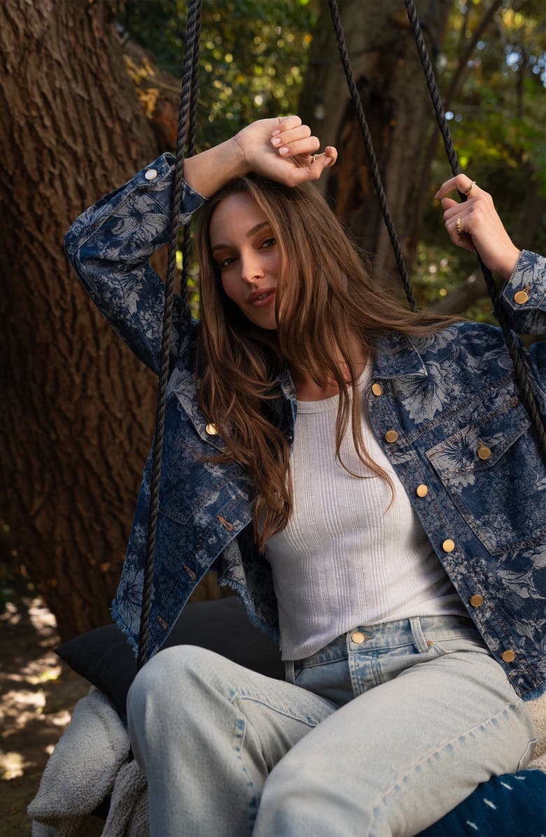Liverpool Jacquard Fray Hem Denim Jacket, Alternate, color, Lapis Grove