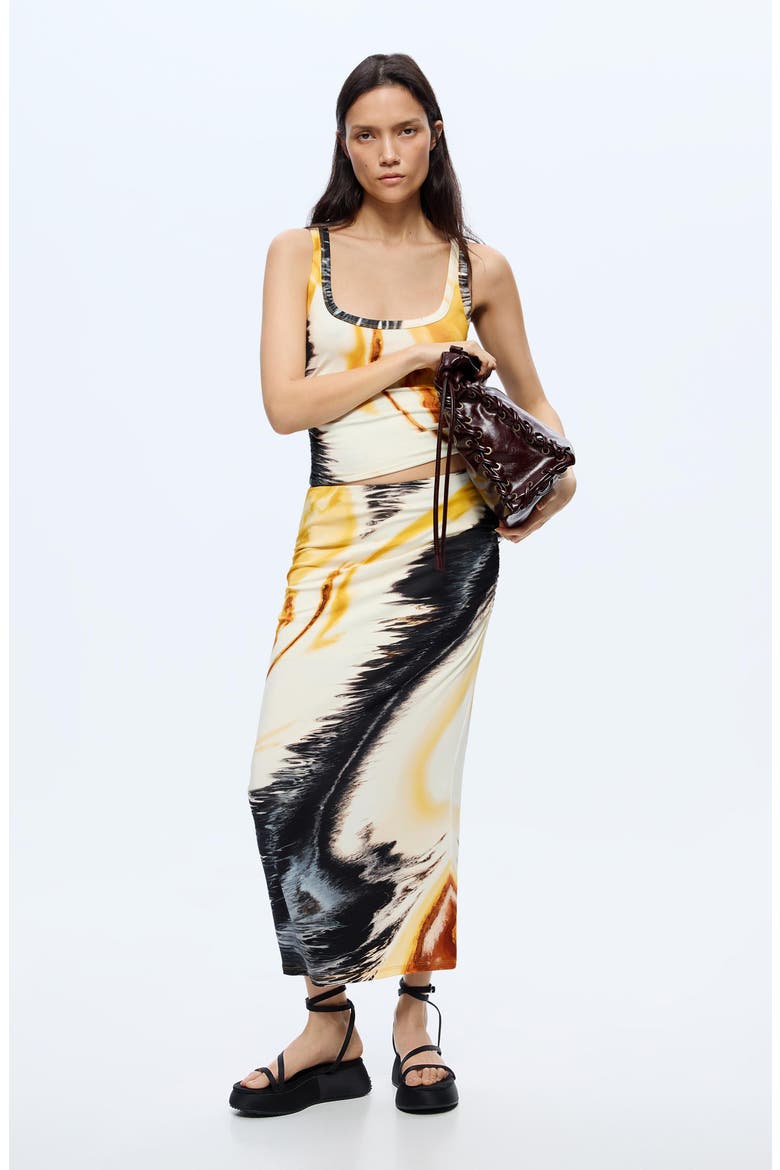 Abstract Print Midi Skirt, Alternate, color, YELLOW
